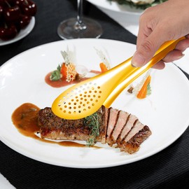 9 Inch Gold Tongs for Serving Utensils Stainless Steel Salad Tongs Serving Tongs for Buffet Dessert Party Kitchen Catering 4 Pack