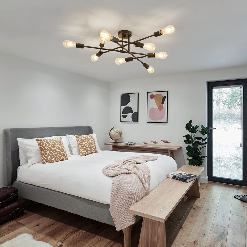ZGLAOJT Black Semi Flush Mount Ceiling Light Fixture，9 Light Modern