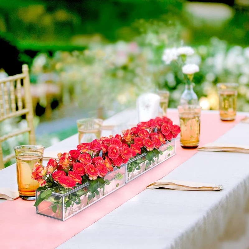 12 Holes Rectangular Flowers Vase With LED Light Clear Acrylic