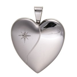 Designer Inspirations Boutique 24MM Wide Two Tone (Half Satin & Half Polished) Diamond Set Family Heart Locket - 925 Sterling Silver - Engravable