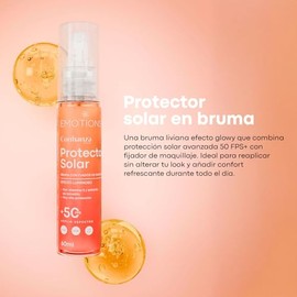 Bruma Facial Protector Solar FPS 50+ con Efecto Luminoso, Fijador de Maquillaje, Vitamina E y Tomatillo - Protección UV, IR y Luz Azul - para Todo Tipo de Piel - 60 ml