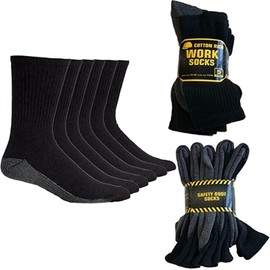 ARI Traders WORK SOCKS Men's Size 6-12 Thick Breathable Socks (5 Pair Multipack) Heavy Duty Reinforced Heel For Steel Toe Boots-Black