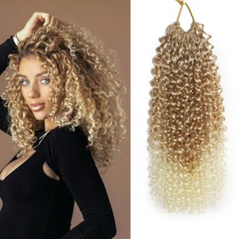 FLWAI Pre Looped Micro Kinky Curly Crochet Hair 8 Packs 12 Inch Yanky Twist Crochet Hair Kinky Twist Synthetic Wavy Curly Crochet Hair Extensions for Black Women (T27/613, 8packs 12inch)