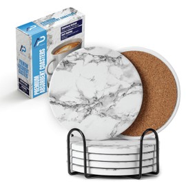 Coaster for Cups Set of 4 with Holder-Modern Round Coasters-Absorbent Coffee Coaster for Bedroom Drinks-Bar -Cute Decor Gift for Dining Table-Diatomite Stone