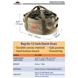 camping moon CAMPINGMOON Carry Bag for 12-inch Dutch Oven Durable Canvas w/Handle Drawstring DO-32BK