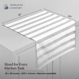 HEIRLOOM COMFORT Black Stripe Kitchen Towels (5 Pack), 100% Cotton, Multi Pin Striped Towel Set, Super Absorbent & Durable Dish Cloths, Quick Drying Fabric for Drying Dishes, Everyday Cleaning