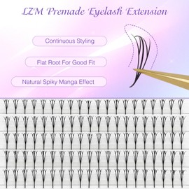 LZM Premade Fan Eyelash Extension, Spiky Anime Ready Eyelash Fans, 0.05 Thickness D Curl, 11-15 mm, Manga Eyelash Extension (03)