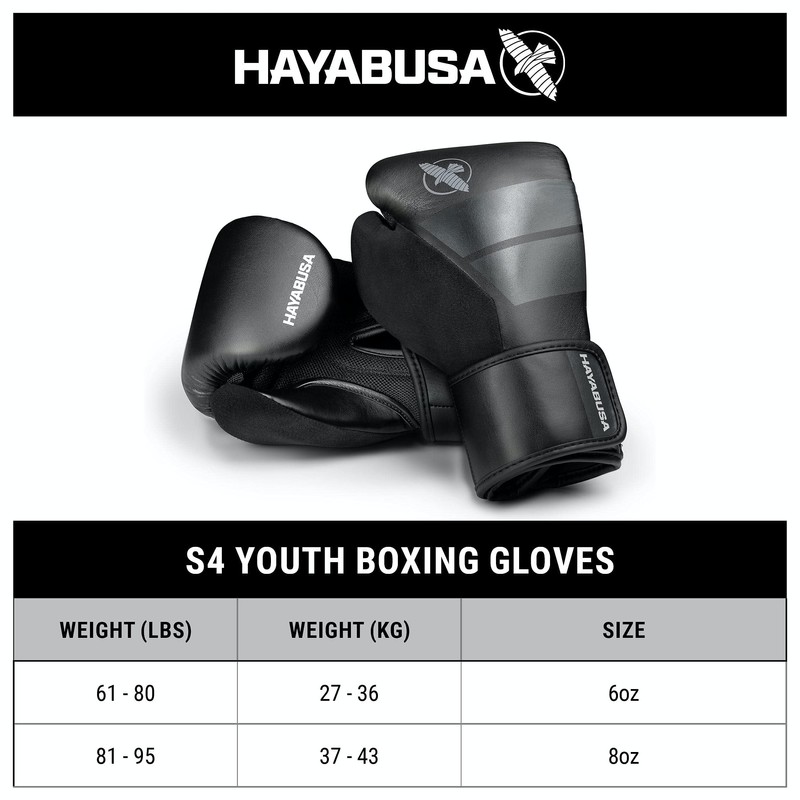 (240ml, Charcoal) - Hayabusa Boxing Gloves Kids S4 Youth Training