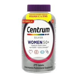 Multivitamínico Centrum 50+ Silver Women 275 Multivitamínico Importado con los niveles más altos de vitamina C y zinc, Centrum Silver Women 50+, 275 tabletas, niveles más altos de vitamina C y zinc.