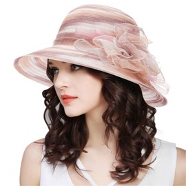 Women's Organza Kentucky Fascinator Hat Derby Cloche Bowler Hat Cocktail Tea Party Wedding Sun Hat Pink