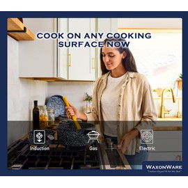 Waxonware 7pc Nonstick Cookware Set, Granite Pots and Pans Set Nonstick - Dishwasher Safe and 100% PFOA & PTFE Free - Kitchen Pot and pan set - Stonetec Series