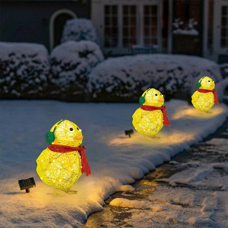Chick with Scarf Decor Lights Yellow Chick Flat Garden Sculpture