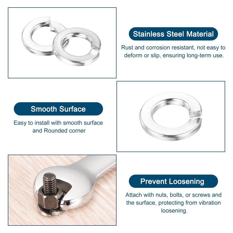 sourcing map 3/8" Split Lock Washer, 20Pcs 304 Stainless Steel
