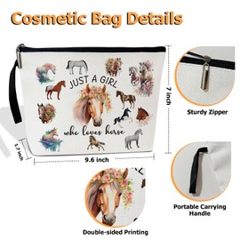 Horses Cosmetic Bags - Just a Girl Who Loves Horses, Makeup Bag Toiletry Pouch for Women, Birthday Gifts for Women Teen Daughter Wife, Small Makeup Bag with Zipper Travel Bag Pouches for Purse -RC17