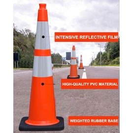 OrangeStar 36 Inch 6 Pack Traffic Safety Cones, Orange Cones for Parking, Construction Cones with Reflective Collar for Driving Practice, Parking Lots and Road Safety