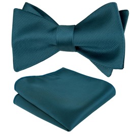 Alizeal Mens Classic Self Bow Tie and Hanky Set, Dark Teal