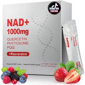 Suplemento líquido de NAD+ de alta potencia de 1000 mg, nicotinamida ribósido y resveratrol con PQQ, que potencia la energía celular, la concentración y el envejecimiento saludable (1 unidad)