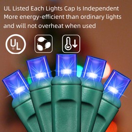 LAMPHOME 50LED String Lights,LED Christmas Lights,6" SPACING,Green Wire,Blue Colour,Commercial Grade