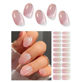 AutyaMee Semi Cured Gel Nail Strips (Brown Omber Cat Eye)-20 PCS Gel Nail Wraps | Gel Nail Stickers, Salon Quality & Easy to Use | UV Light Required