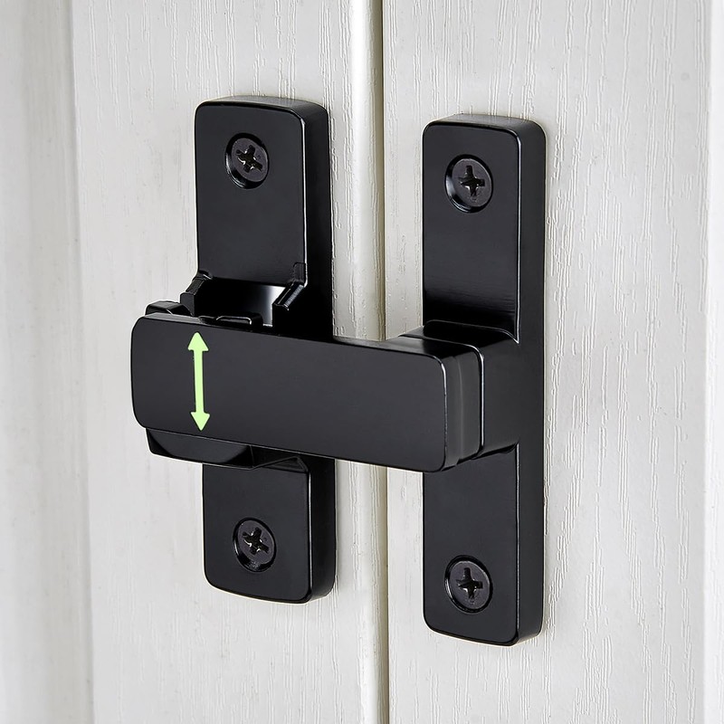 Wocoe 3 Packs Black 90/180° Barn Door Lock，Zinc Alloy Flip