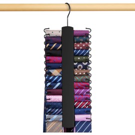 OMHOMETY 2 Pack Tie Rack, Wooden Tie Hanger for Men Closet, 60 Storage Capacity, Non-Slip Rotatable Tie Organizer, Closet Organizers and Storage, Black