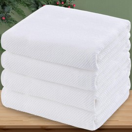 Luxury Bath Towels, Bath Towels Set of 4, Large 30" x 56" - 100% Cotton | Quick Dry | Light Weight | Thick | Soft | Absorbent, Luxury Shower Towels Sets for Bathroom, Christmas Towel Gift Set, White