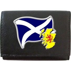 Klassek Scotland Flag Scottish Map and Coat of Arms COA on Brand Men Leather Wallet Keyring Key Rack with Zip Pocket and Metal Gift Box