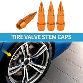 A ABSOPRO Tire Valve Stem Caps 45MM Car Wheel Valve Cap Aluminum Alloy Orange for Car Bike Motorcycle Truck Anti Crash Tyre Valve Stem Cover Valve Dust Cap Tire Valve Cap 4 Pcs
