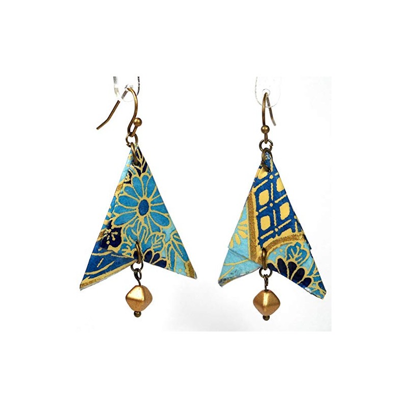 Navy Denim Light Blue Paper Origami Arrowhead and Glass Bead