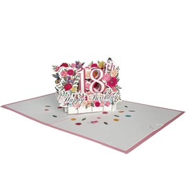 HOMANGA Happy 18th Birthday Pop Up Card, 18 Birthday 3D Greeting Card for Her, 18th Birthday Gifts for Girl Sister Daughter, Eighteen Pop Up Birthday Card with Blank Note and Envelope, 15 x 20 cm