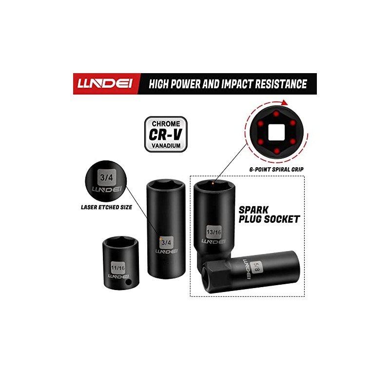 LLNDEI 3/8”Drive Impact Socket Set,Standard SAE(5/16 to 3/4-Inch) Metric Size(8-22mm),