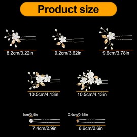 Thyonta 15 Pcs Pearl U-Shaped Hair Pin Set Beaded Flower Hair Fork Rhinestone Bridal Hair Accessories Suitable for Wedding Parties Everyday Wear Various Occasions (Gold)