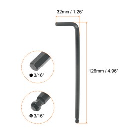 sourcing map 4pcs Ball End Hex Key Wrench 3/16" L-Shape Long Arm Hexagon SAE Wrenches Chrome Vanadium Steel Repairing Tool for Home Repair Black