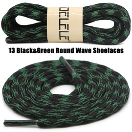 DELELE 2 Pair Round Wave Shape Non Slip Heavy Duty and Durable Outdoor Climbing Shoelaces Black&Green Hiking Shoe Laces Shoestrings-47 inch