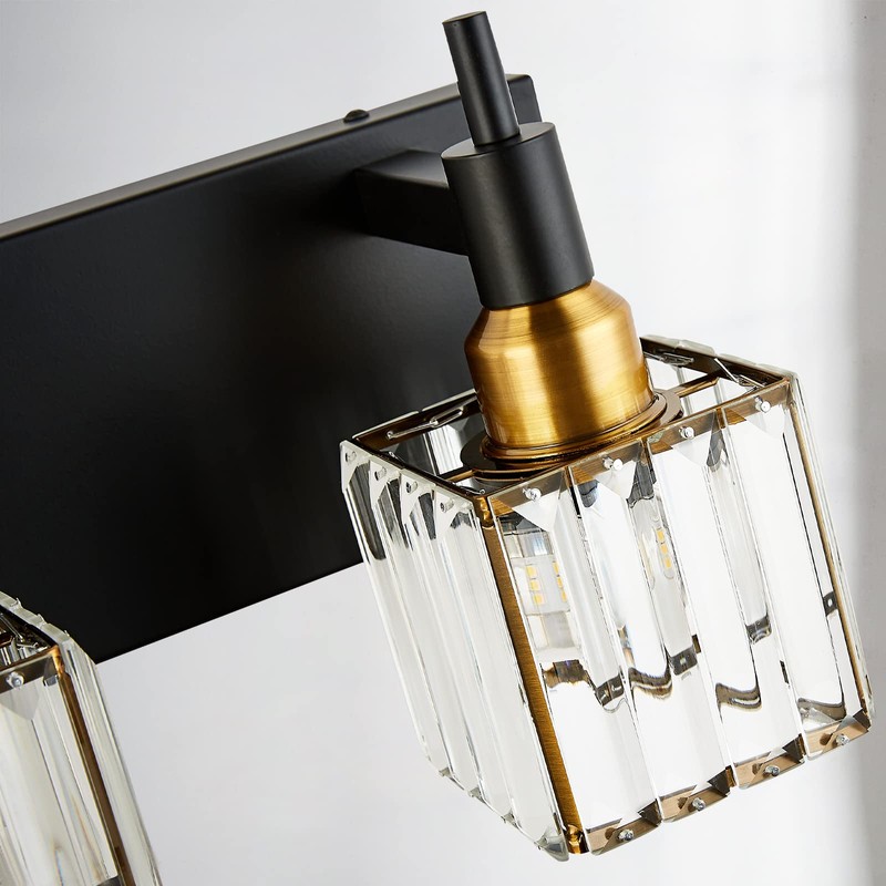 HUOKU Modern Crystal Bathroom Vanity Light 3-Light Brass Wall Light