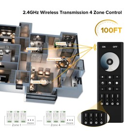BTF-LIGHTING 5050SMD FCOB COB Dimming RF 2.4GHz Wireless Remote Control RC01RFB & 3PCS C01RF Tuya LED Controller Kit 4 Zones Group Control PWM Single Colour (+V -V) 2-Pin LED Strip DC5V DC12V DC24V