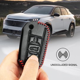 XUKEY Car Key Case for Peugeot 508 2010-2015 Car Key Case with Zinc Alloy Pendant Key Cover PU Leather Black Protective Case for Peugeot 301 2012-2018, black