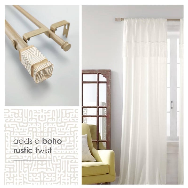 SKYPLUS LIVING Rustic Boho Style Double Curtain Rod Set with