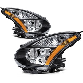 OCPTY Headlight Assembly Pair Replacement For 2008-2013 for Nissan Rogue 2014-2015 for Nissan Rogue Select Clear Lens Black Housing Amber Reflector