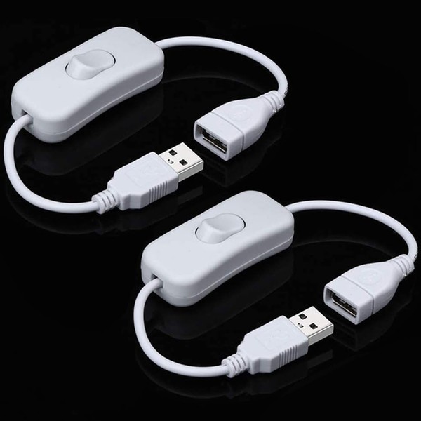 Greluma 2Pcs DC USB Cable (Male to Female) with On/Off Switch - White Color USB Extension Inline Rocker Switch for Driving Recorder, LED Desk Lamp, USB Fan, LED Strip