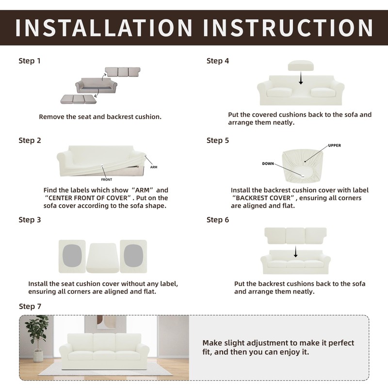 Easy-Going 7 Pieces Stretch Couch Cover Washable Sofa Cover Set