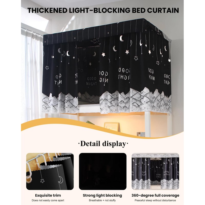 TINGSING Loft Bed Privacy Curtains, 2-Pack Breathable Dustproof Blackout Drapes