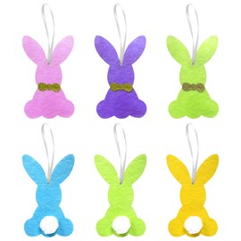 HAIKING Easter Ornaments, 6 PCS Colorful Felt Bunny Decorative Hanging Ornaments for Easter Party Supplies, Home Decoration (6 x 9.6cm/2.36 x 3.77in)