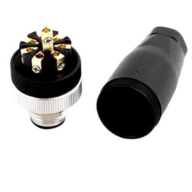 Elecbee 2PCS M12 8-Pin Connector Plug, 12 mm Sensor Cable A-Code Thread Lock M12 Aviation Industrial Round IP67 Waterproof Unshielded Field Installable Cable Connector (Male)