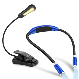 Vekkia Rechargeable Book Light - Includes 4 LED Blue Neck Reading Light and 6 LED Black Book Light