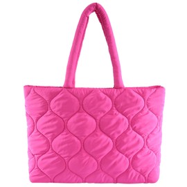 Makukke Puffer Tote Bag Aesthetic Quilted Bag Women's Shoulder Bag Large Shopper Quilted Bag Shoulder Bags for Work Office Travel Shopping School, pink, tote bag