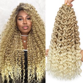 Gogo Curl Crochet Hair 18 Inch 9 Packs Ocean Wave Curly Crochet Hair for Black Women Pre-Looped Deep Wave Water Curly Braiding Extensions (27/613#, 18 Inch(9 Packs))
