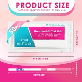 50 Pieces Ovulation Test Strips, Fertility Predictor Testing Sticks, Individually Wrapped Ovulation Pregnancy Test, Highly Sensitive Tests, Fast and Accurate Results, Easy to Use, Clean Hygienic