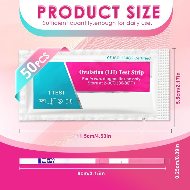50 Pieces Ovulation Test Strips, Fertility Predictor Testing Sticks, Individually