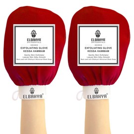Elbahya Exfoliating Mitt Body Kessa Hammam - Body Tool Remover of Dead & Dry Skin or Keratosis Pilaris, Made of 100% Viscose Fiber (Red Pack of 2)